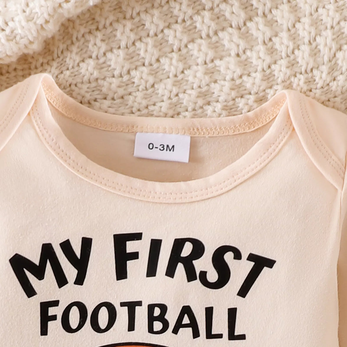 My First Football Season Bodysuit and Pants Set with Hat in Apricot, product view 2
