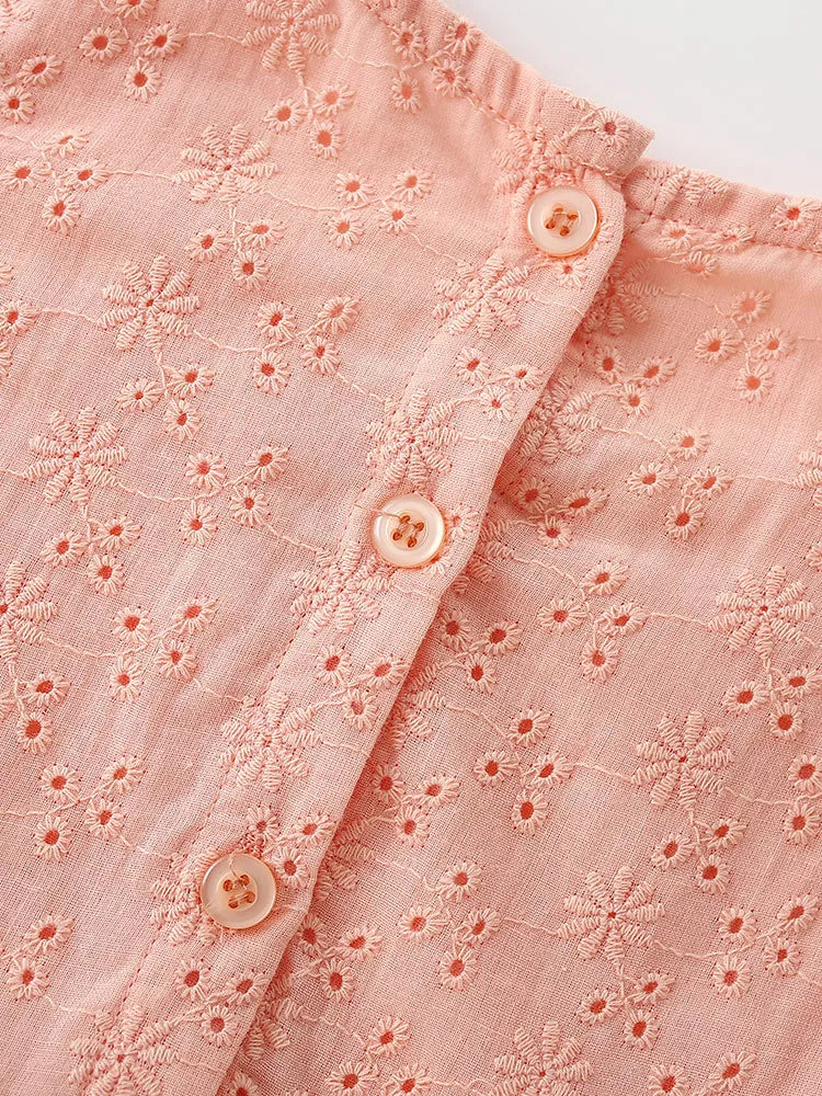 Eyelet Flutter Sleeve Dress in Pale Blush, product view 4