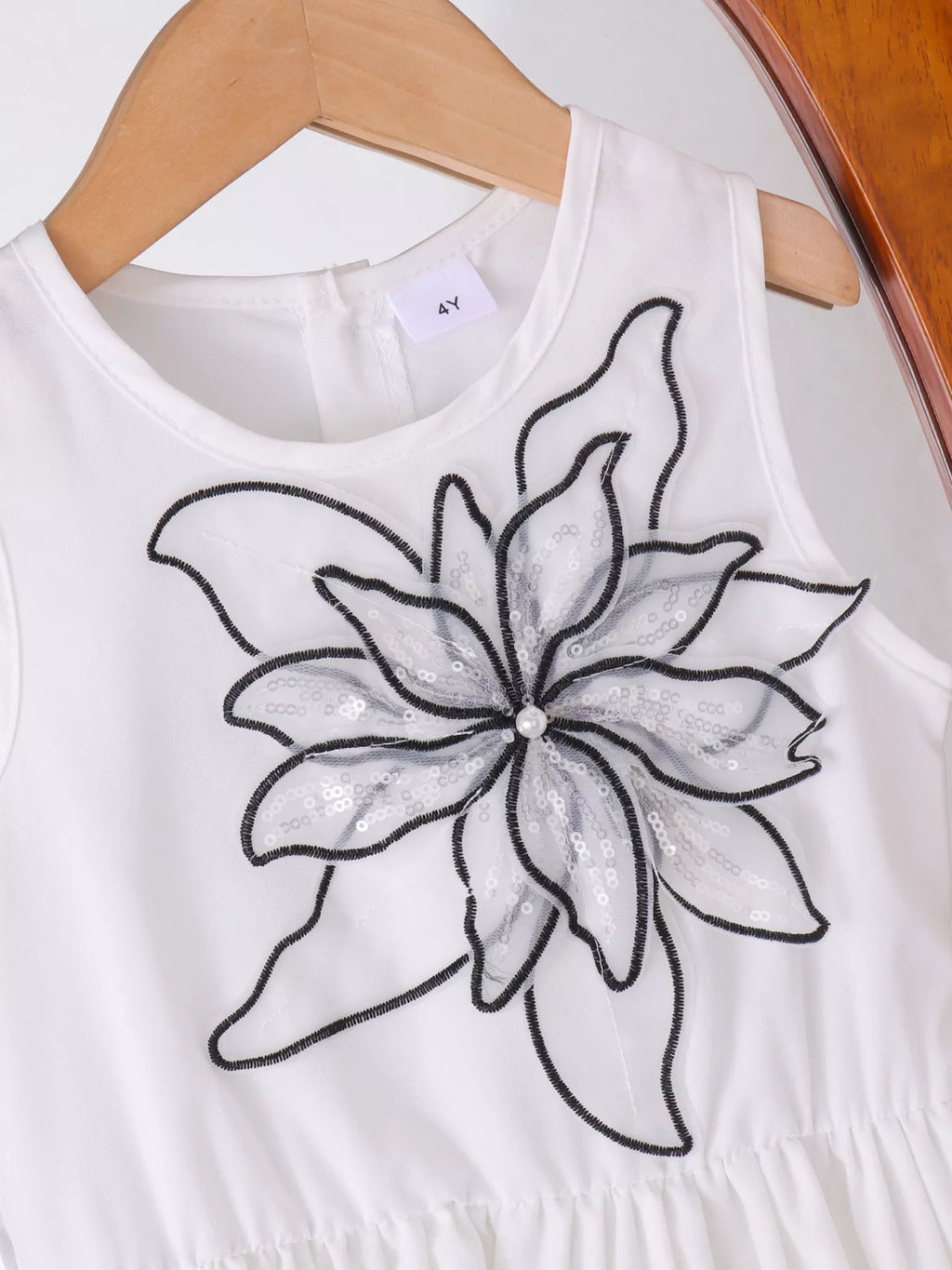 Sequin Flower Sleeveless Dress in White, product view 2